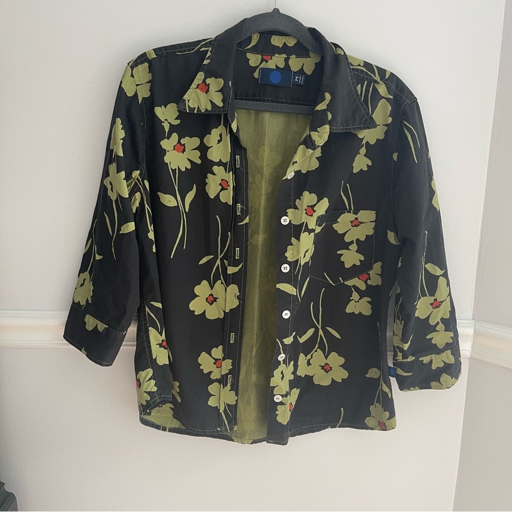 Blue Dot women’s jacket Size M made in USA flower pattern boxy